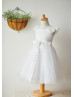 Ivory Satin Tulle Knee Length Flower Girl Dress